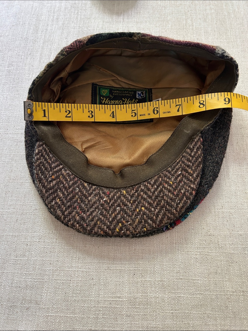 Vintage Hanna Hats Pure Wool Patchwork Cap Tweed Men's Medium Made in Ireland - Picture 7 of 11